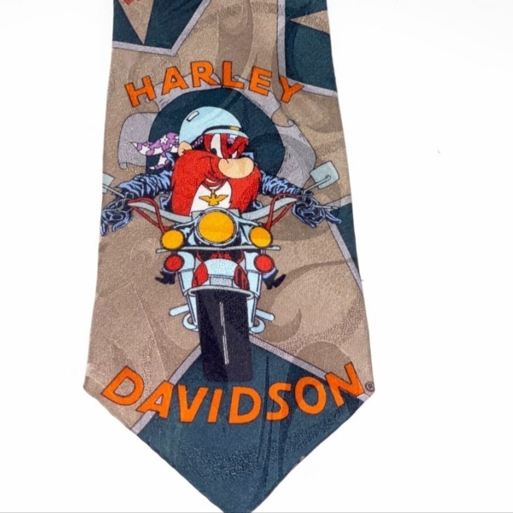Vintage Harley Davidson Yosemite Sam 100% Silk Looney Tunes Cartoon Ties